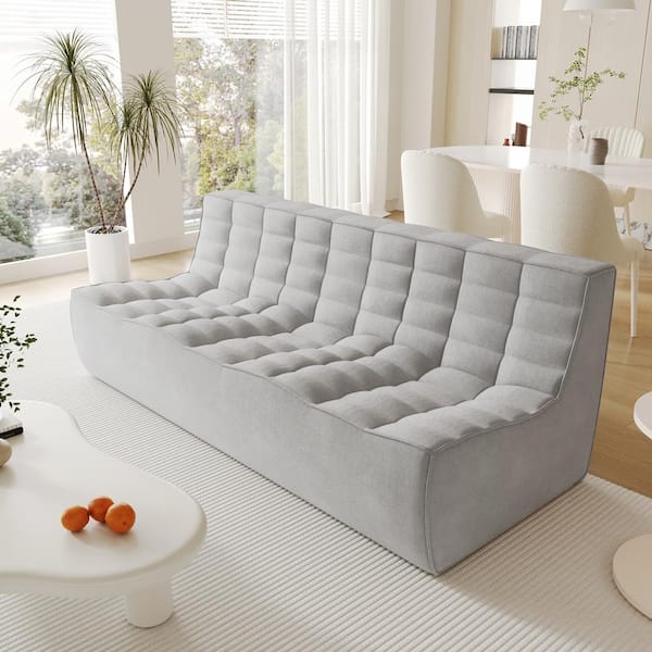 J&E Home 82.68 in. W Gray Linen Polyester Modular Reclining 3-Seater Loveseat