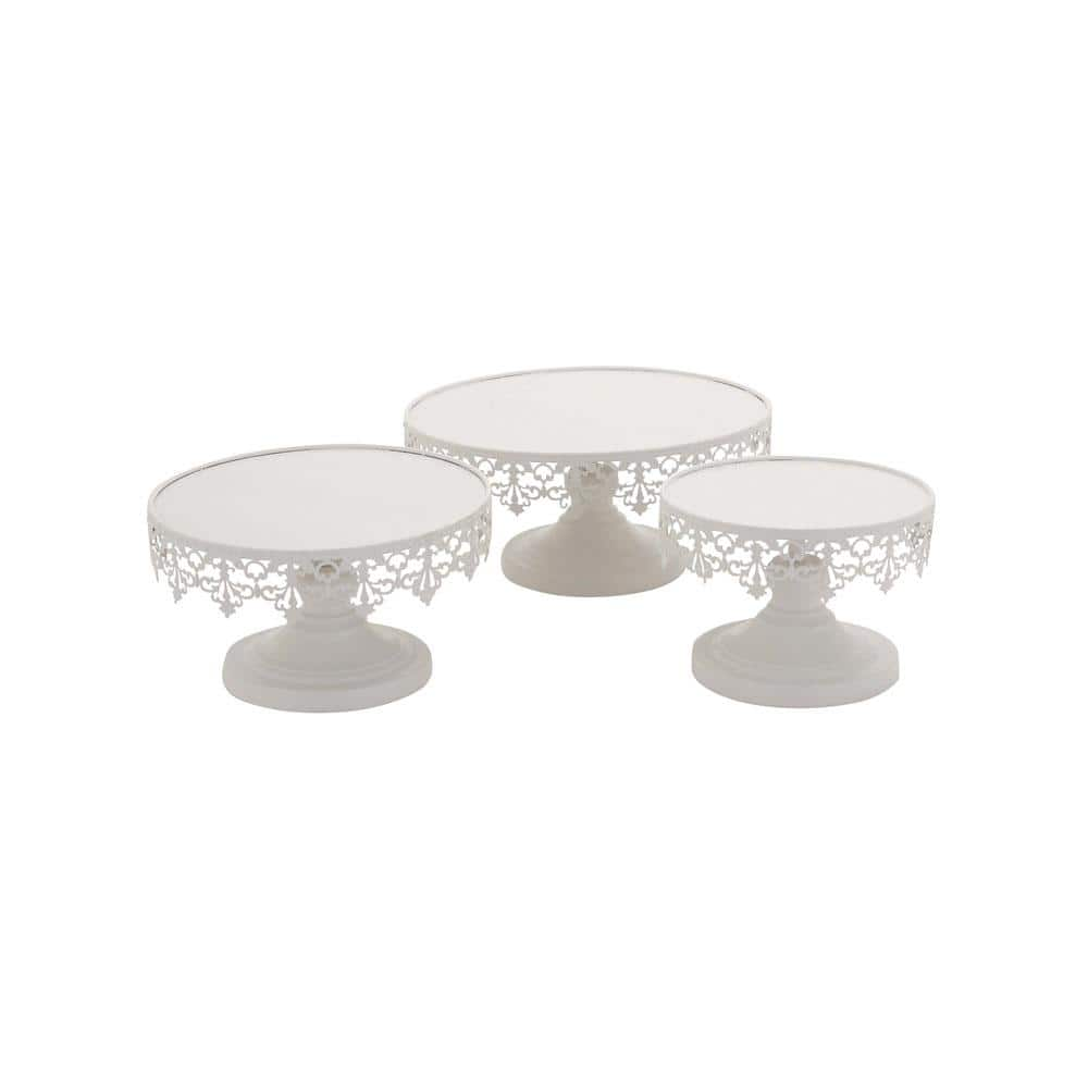 Litton Lane White Decorative Cake Stand with Lace Inspired Edge 68766 - The  Home Depot