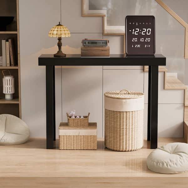 42.96 in. Black Rectangle Solid Wood Console Table