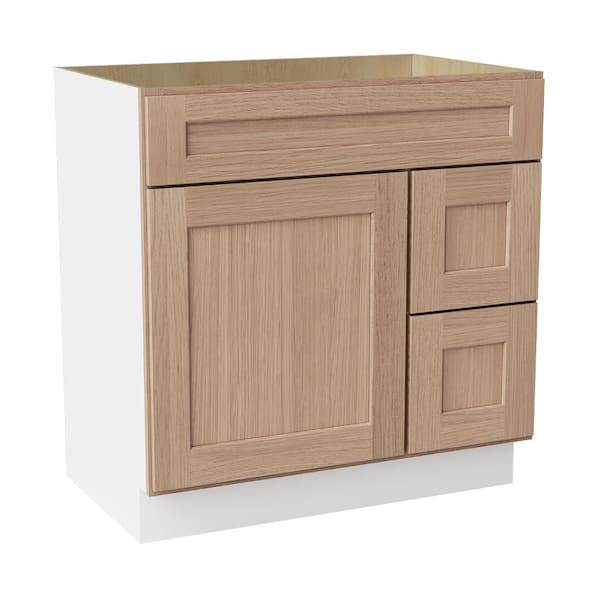 30 in. W x 21 in. D x 34.5 in. H Ready to Assemble Solid Wood Shaker Bath Vanity Combo Cabinet in Oak
