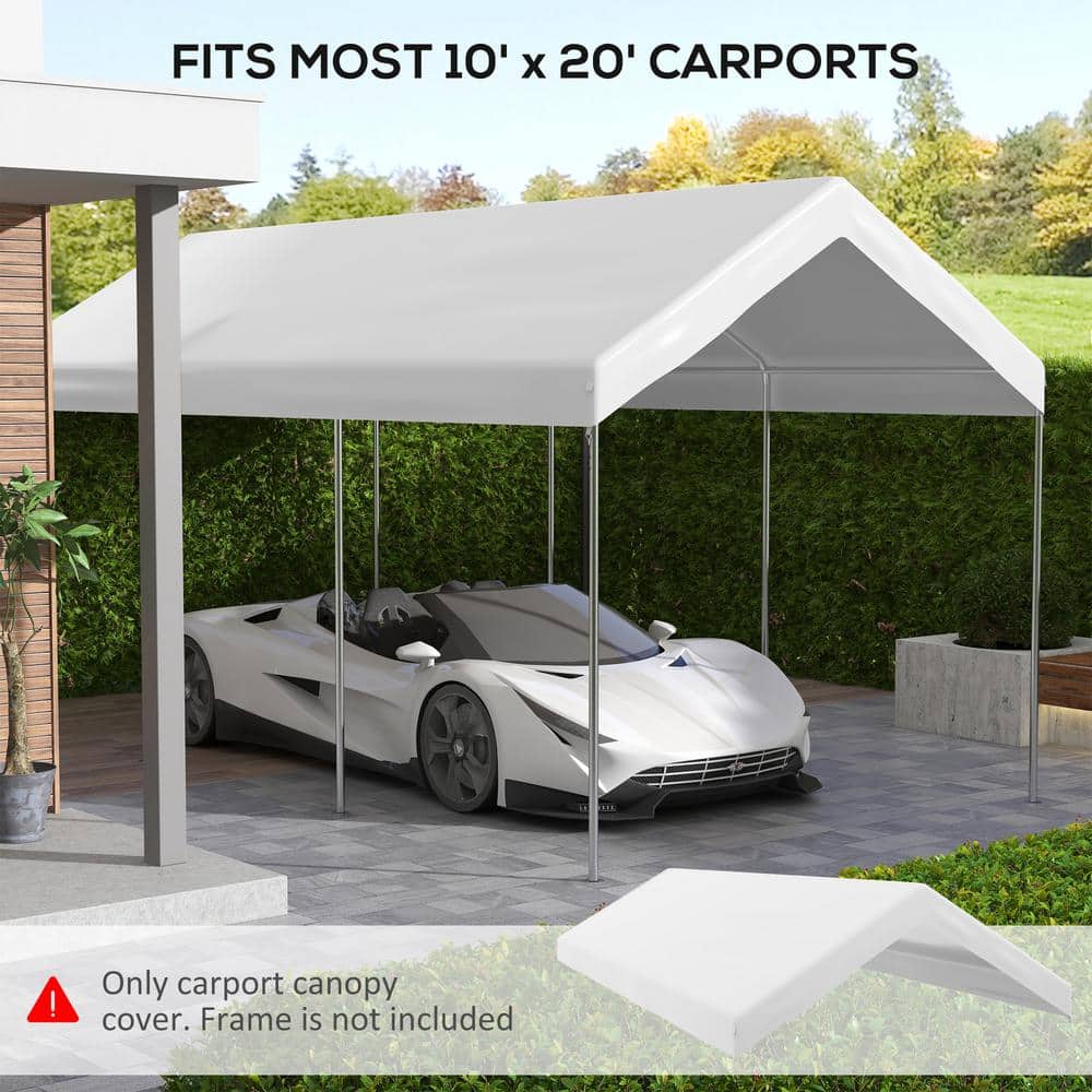 White Polyethylene Carport Replacement Canopy Cover with Bungee Cords
