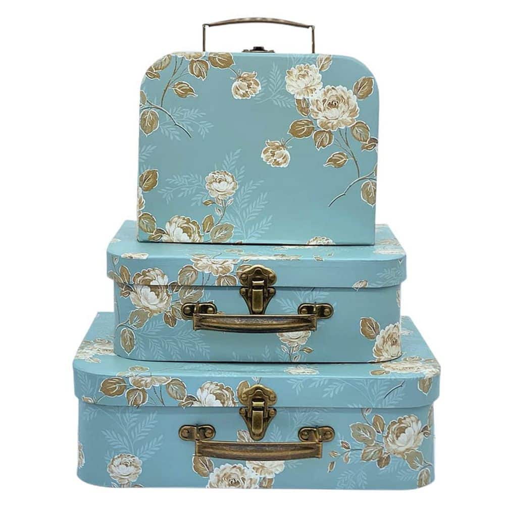 Vintage Suitcase Collection Blue 8.6 in. x 3.7 in. Paperboard