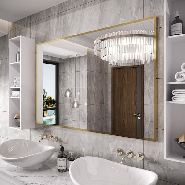 Rizitoc 60 in. W x 40 in. H Rectangle Aluminum Framed Wall Bathroom Vanity Mirror in Brushed Gold