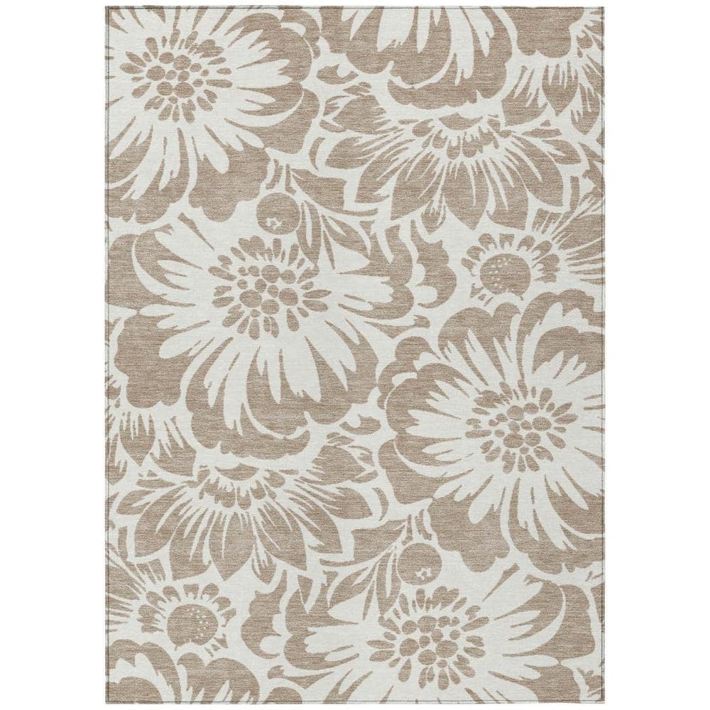 Taupe and Ivory 3 ft. x 5 ft. Woven Floral Rectangle Indoor/Outdoor Area Rug price history on PriceWatchPro