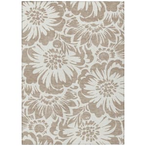 Taupe and Ivory 3 ft. x 5 ft. Woven Floral Rectangle Indoor/Outdoor Area Rug