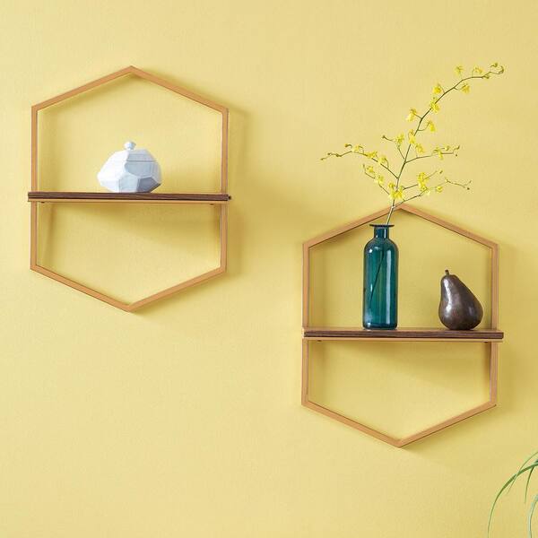 Home Furniture Decorative Wall Mount Wooden Hexagon Wall Shelf Art Design 3PCS