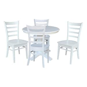 5-Piece set - Aria White 36 x 48 in. Oval Solid Wood Pedestal Dining Table with 4 Emily Chairs, Seats 4