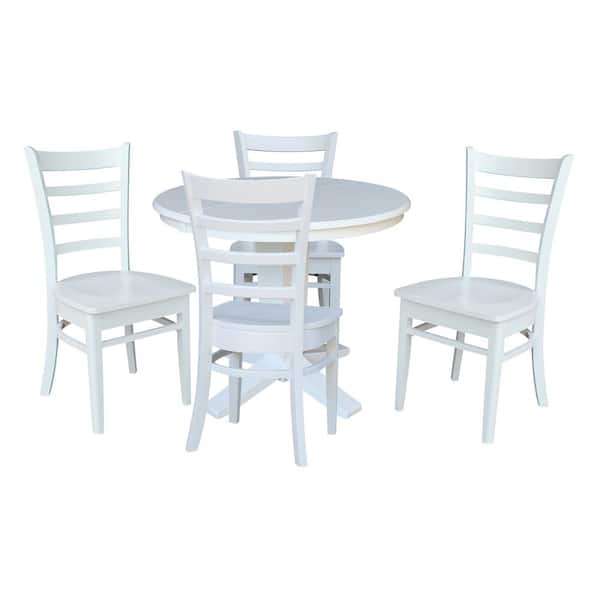 International Concepts 5-Piece set - Aria White 36 x 48 in. Oval Solid Wood Pedestal Dining Table with 4 Emily Chairs, Seats 4