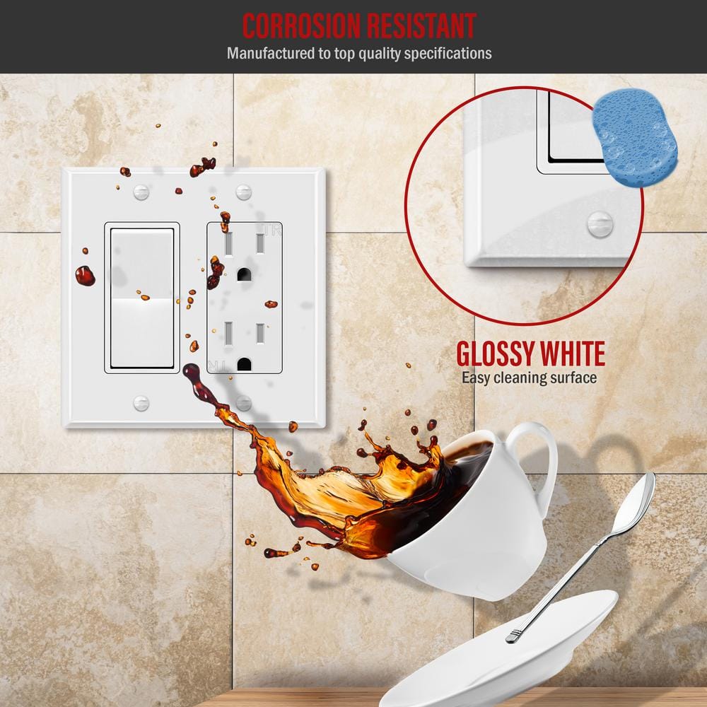 White Gloss 2-Gang Metal Decorator/Rocker Wall Plate Set