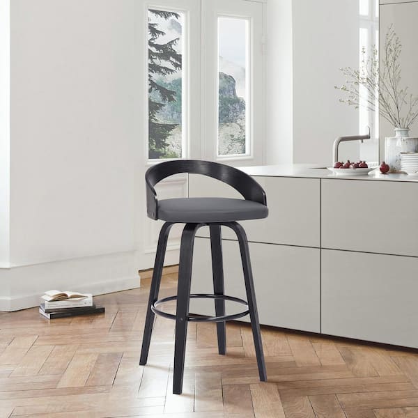 Armen Living Sonia 26 in. Swivel Gray/Black Faux Leather and Wood Counter Stool
