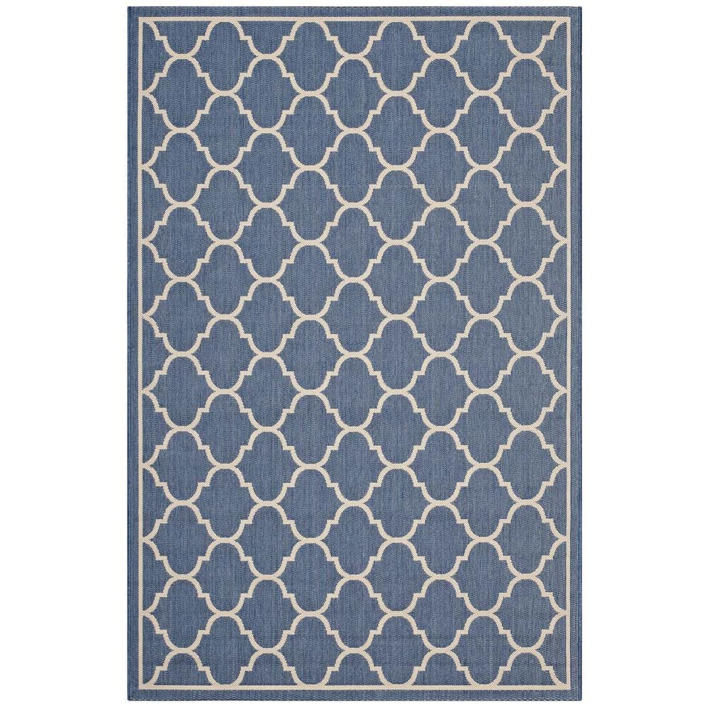 Blue and Beige Rectangular Trellis Synthetic Area Rug