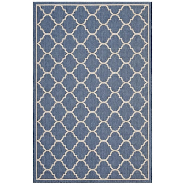 Avena in Blue and Beige 5 ft. x 8 ft. Moroccan Quatrefoil Trellis Indoor and Outdoor Area Rug