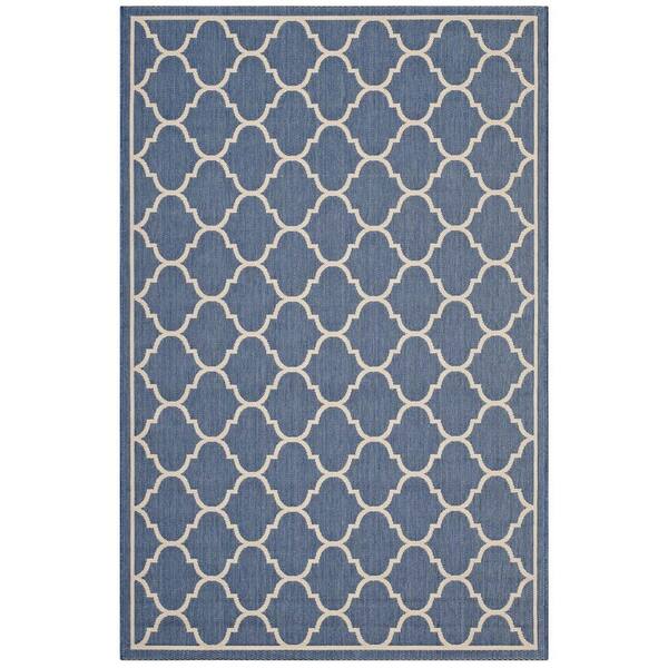 MODWAY Avena in Blue and Beige 9 ft. x 12 ft. Moroccan Quatrefoil Trellis Indoor/Outdoor Area Rug