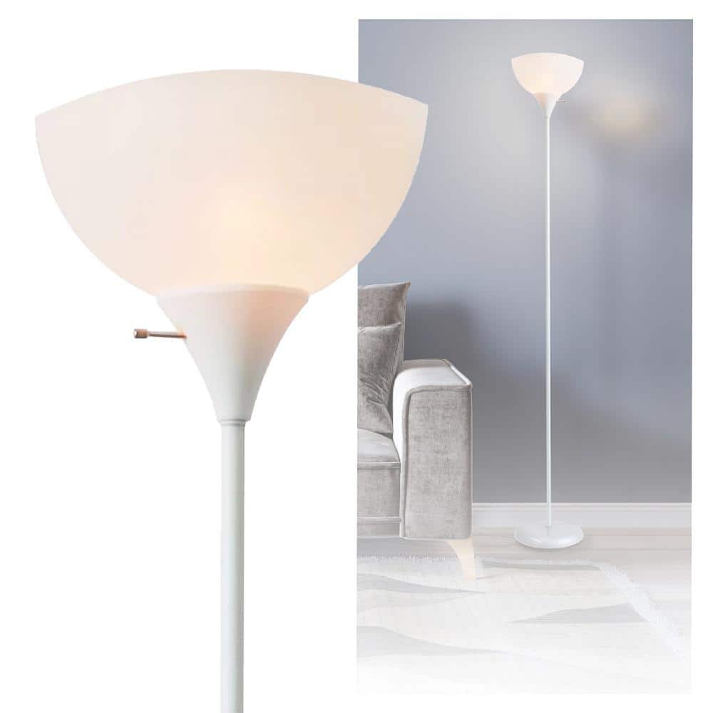 Newhouse 71-Inch White Glass Torchiere Floor Lamp