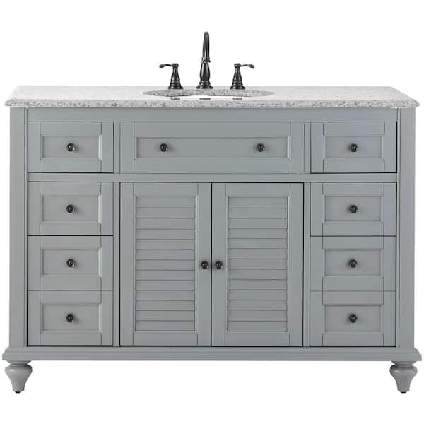 Hamilton 49 in. W x 22 in. D x 35 in. H Single Sink Freestanding Bath Vanity in Gray with Gray Granite Top
