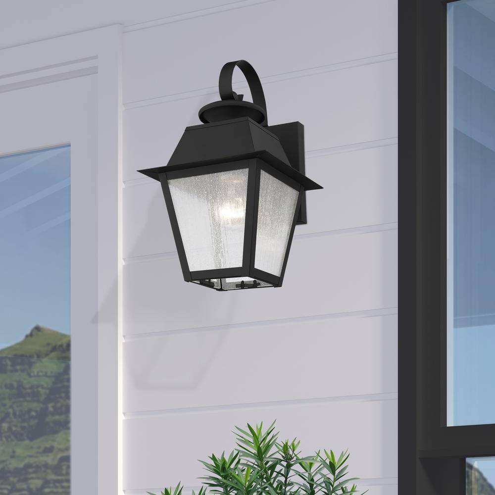 Elegant Black Seeded Glass Lantern Sconce, Dimmable Direct Wired