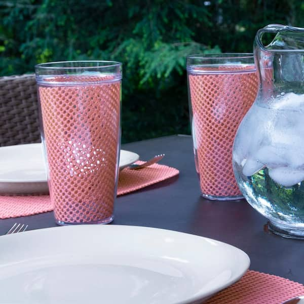 Kraftware Fishnet 17 in. x 12 in. Pink Yarrow PVC Covered Jute Oval Placemat (Set of 6)