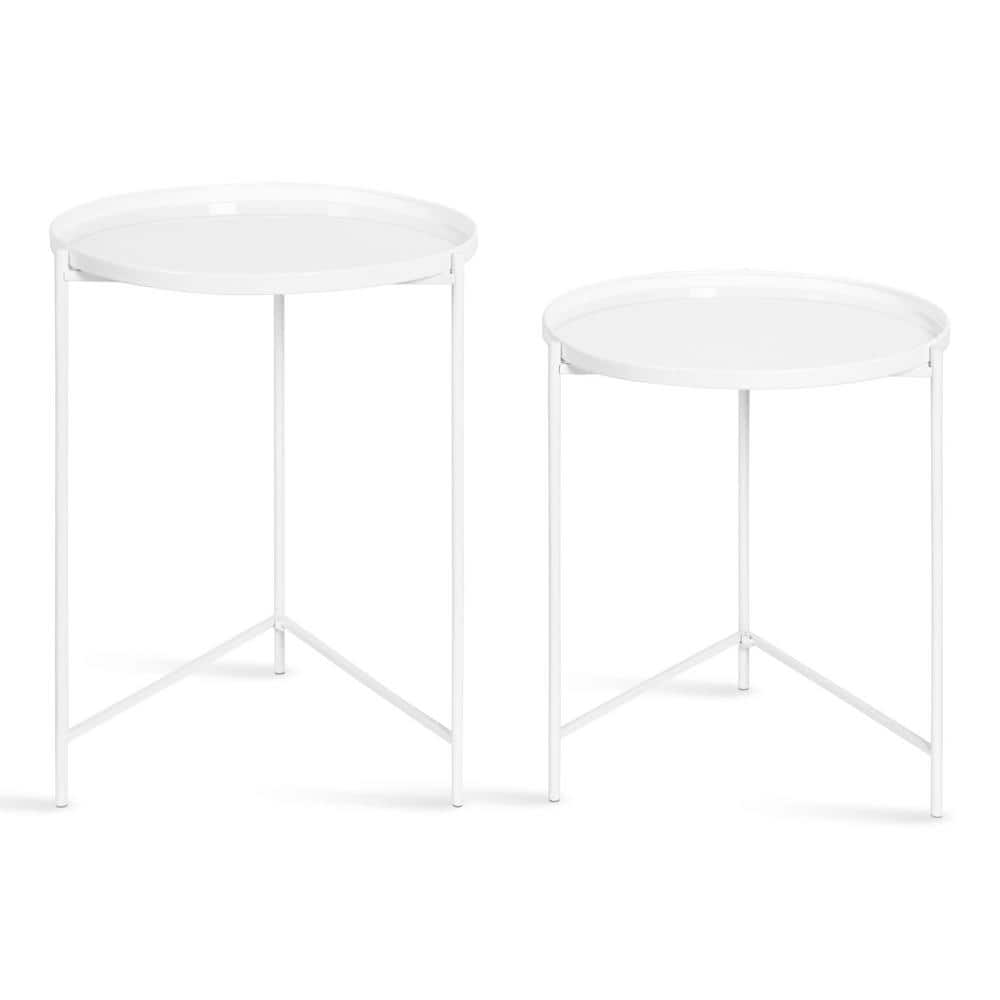 Modern Geometric White Round Metal Nesting Tables Set