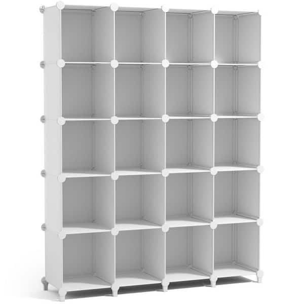 62.25 in H x 49 in W x 12.25 in D White Fabric 20-Cube Storage Organizer, Waterproof Cubby Shelf for Closet