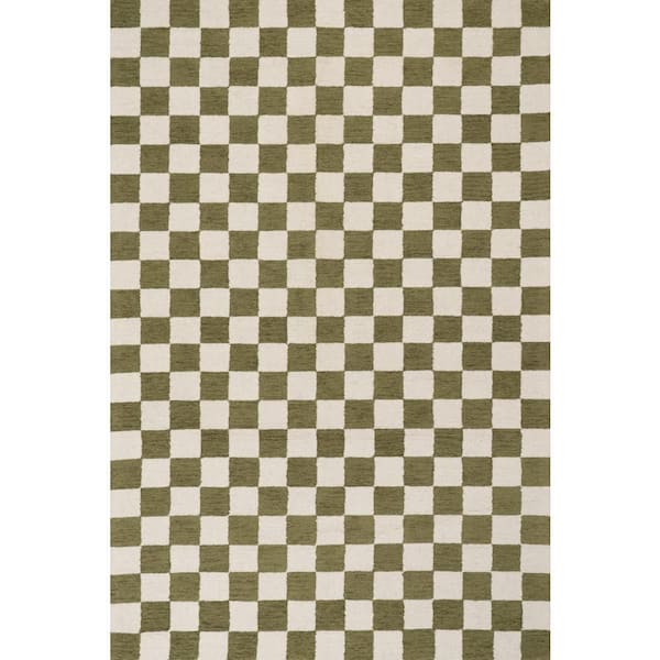 Calina Modern Checkered Indoor Wool Green 6 ft. x 9 ft. Indoor Area Rug