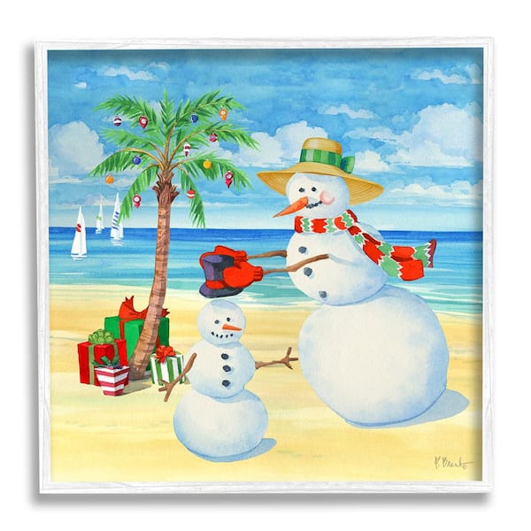 Stupell Industries Festive Snowman Beach by Paul Brent 1 Piece Framed Graphic Print Nature Poster Art Print 17 in. x 17 in.