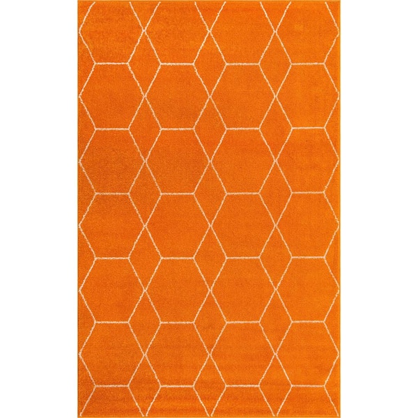 StyleWell Trellis Frieze Orange/Ivory 5 ft. x 8 ft. Geometric Area Rug