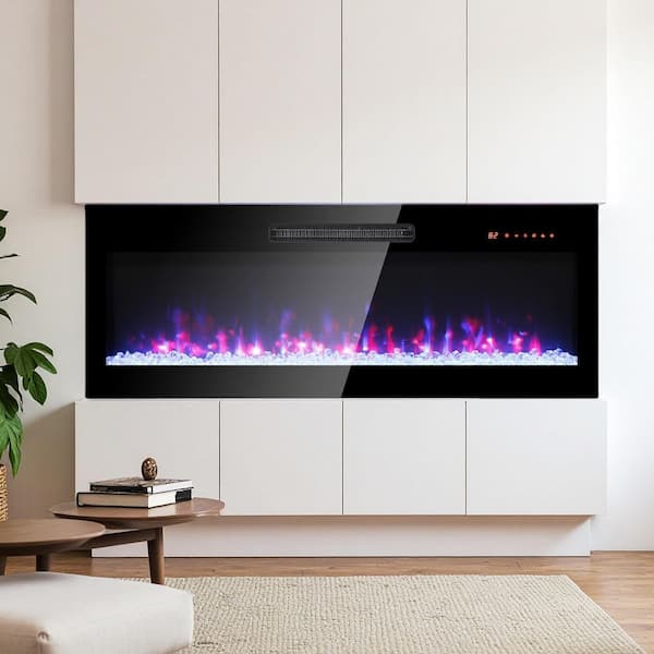 36 in. Wall Mounted Electric Fireplace Recessed Ultra Thin Tempered Glass Front Heater with Remote and Multi-Color Flame
