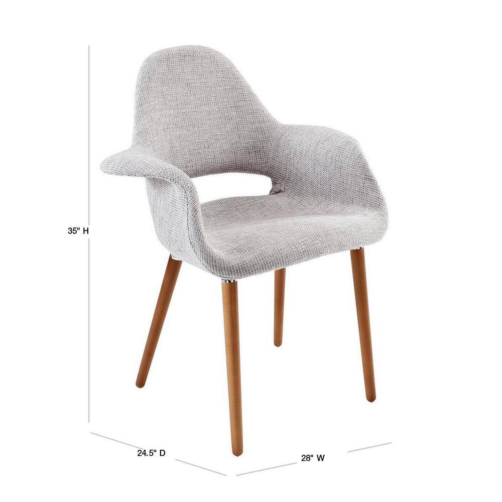 Light Gray Linen Upholstered Arm Chair with Wood Legs