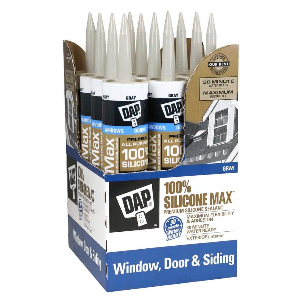 DAP Silicone Max 10.1 oz. Gray Premium Window, Door, and Siding Silicone Sealant (12-Pack) -  7079808787