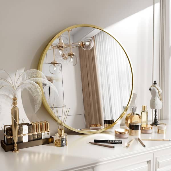 Apmir 18 in. W x 18 in. H Round Aluminum Alloy Framed French Cleat Mounted  Wall Decor Bathroom Vanity Mirror in Brushed Gold GT450 - The Home Depot