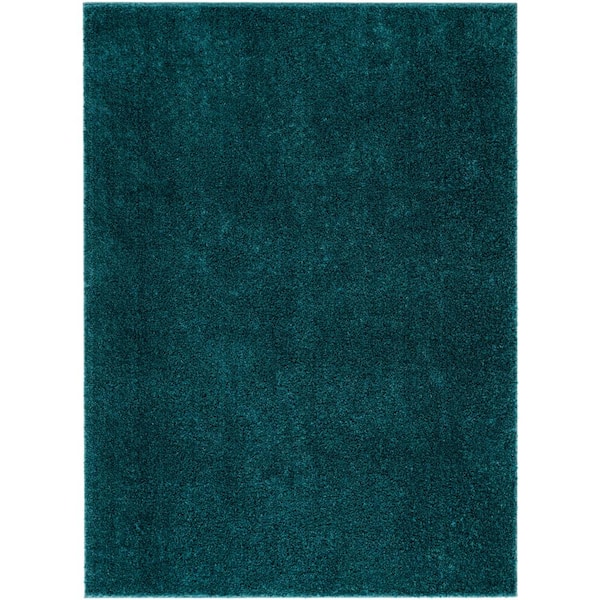 Well Woven Rainbow Chroma Glam Solid Teal 5 ft. 3 in. x 7 ft. 3 in. Multi-Textured Shimmer Pile Shag Area Rug