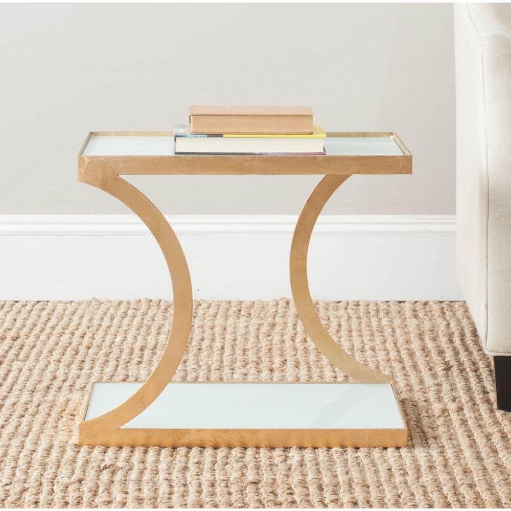 Elegant Gold and White Mirrored Metal Accent Table