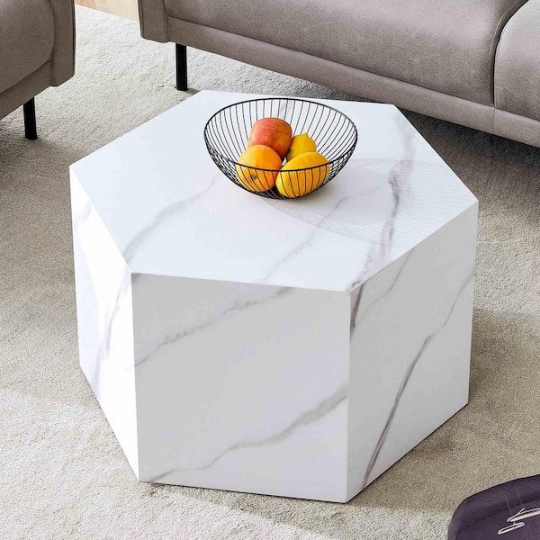 Modern 23.6 in. White Hexagon Wood Coffee Table