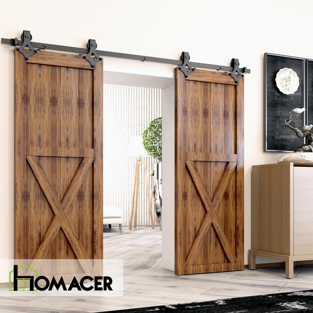 4ft Black Rustic Sliding Barn Door Hardware Kit with Diamond Design Roller