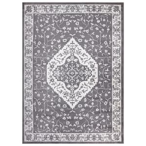 Jefferson Collection Pearl Heriz Gray 5 ft. x 7 ft. Medallion Area Rug