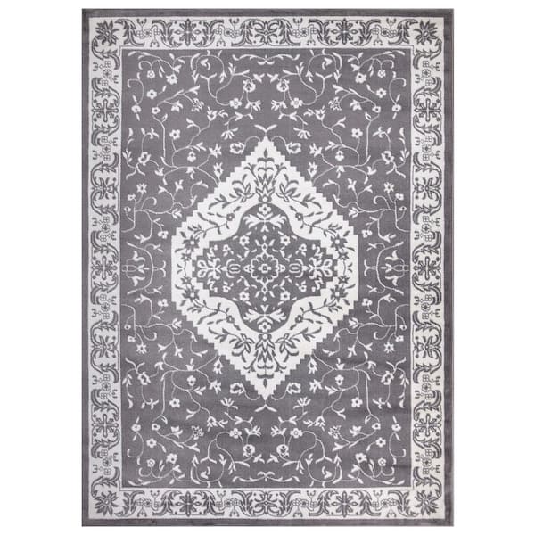 Concord Global Trading Jefferson Collection Pearl Heriz Gray 5 ft. x 7 ft. Medallion Area Rug