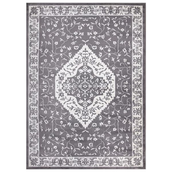 Concord Global Trading Jefferson Collection Pearl Heriz Gray 8 ft. x 10 ft. Medallion Area Rug