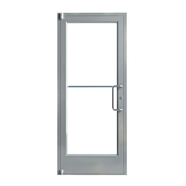 36 in. x 84 in. Right-Hand/Outswing Silver Anodized Aluminum Prehung Commercial Door Non Fire Rated