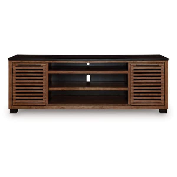 Kallari Black and Brown TV Stand Fits TV's up to 95 in. with Adjustable Shelves and Doors