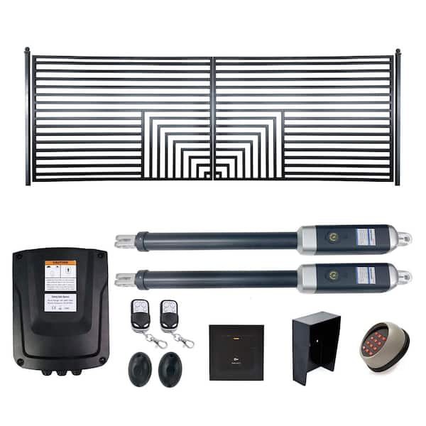 ALEKO 18 ft. x 6 ft. Automated Steel Florence Dual Swing Black