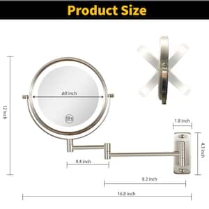 8 in. H x 8 in. W LED Lighted Round Wall Mount Bi-View 10X/1X Magnification Bathroom Makeup Mirror in Brushed Nickel