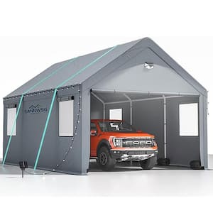 12 X 20 ft. Steel Heavy Duty Carport Roof with Roll-Up Windows and All Season Tarp Cover