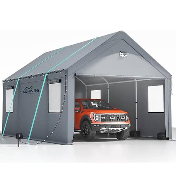 Tunearary 12 X 20 ft. Steel Heavy Duty Carport Roof with Roll-Up Windows and All Season Tarp Cover