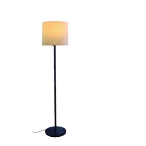 60 in. Black and White 1 Light Dimmable (Full Range) Standard Floor Lamp for Liviing Room with Cotton Round Shade