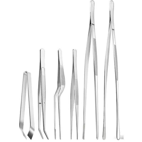Stainless Steel Professional Kitchen Tweezer Set, Multi-Purpose Culinary Tweezers in Silver for Food Plating
