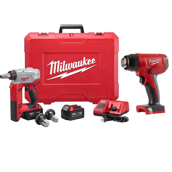 Milwaukee M18 18-Volt Lithium-Ion Cordless 3/8 in. to 1-1/2 in. Expansion Tool Kit with 3 Heads, Two 3.0 Ah Batteries and Heat Gun