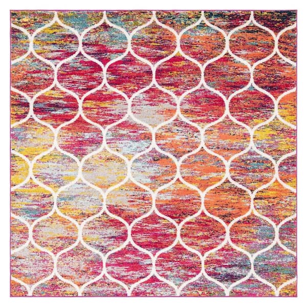 Trellis Frieze Rounded Multi 7 ft. 10 in. x 7 ft. 10 in. Area Rug