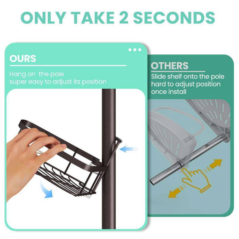 Bronze Adjustable Tension Pole Shower Caddy with 4 Shelves