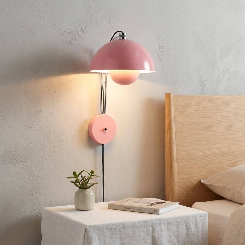 Modern 9.8 in.1 Light Pink Plug in Flower Pot Wall Sconces with Metal Dome Shade,Sleek Reading Wall Lamp with Switch price history on PriceWatchPro