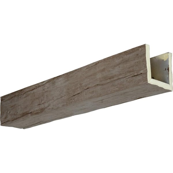 Ekena Millwork 4 in. x 6 in. x 8 ft. 3-Sided (U-Beam) Riverwood Natural Honey Dew Faux Wood Ceiling Beam